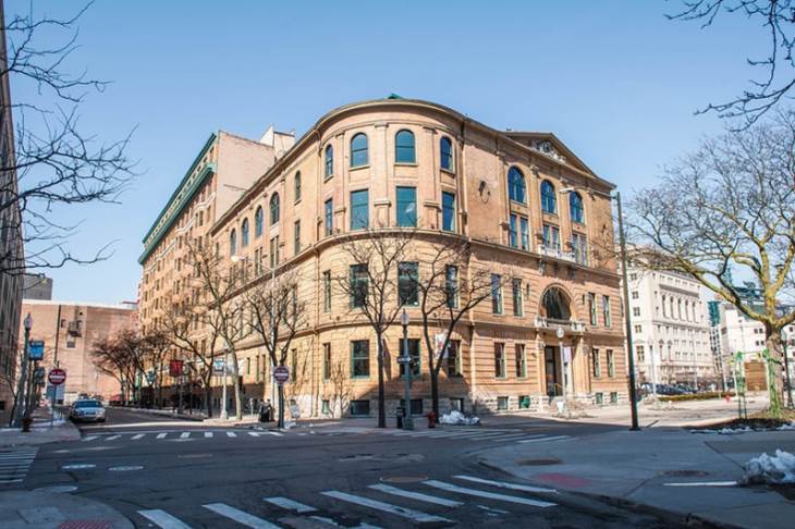 The exterior of Carr Center's historic Harmonie Park building